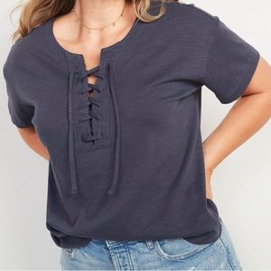 Old Navy Loose Slub Knit Lace Up Top Blue Size XL NEW